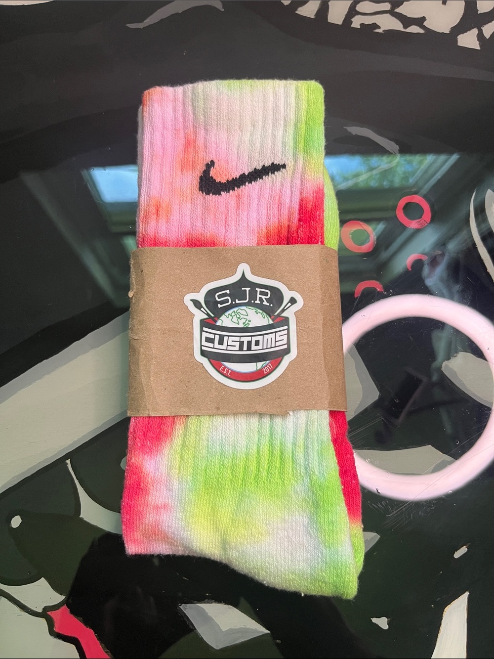 Nike Tie-Dye Crew Socks - Pink, Green, Red